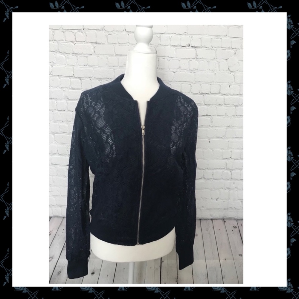 Navy Lace Bomber Jacket